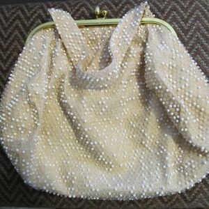 Vintage BeadedCreamy Ivory Pouch Bag Snap Closure